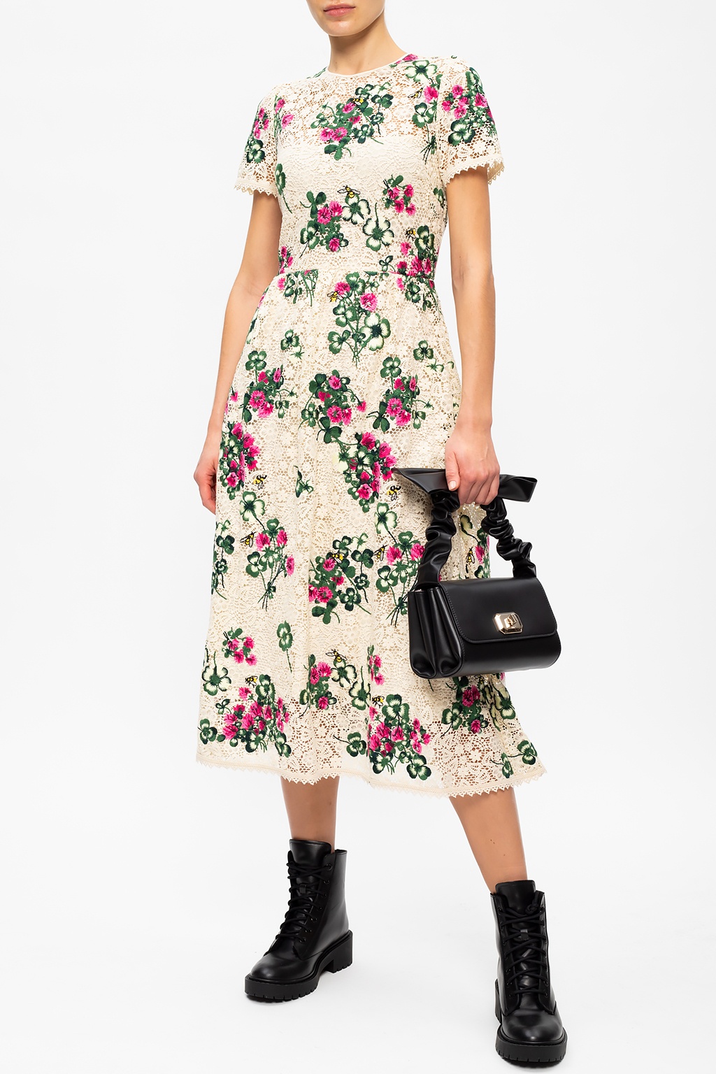 NWT $1,695 RED VALENTINO Floral-appliquéd macramé lace midi